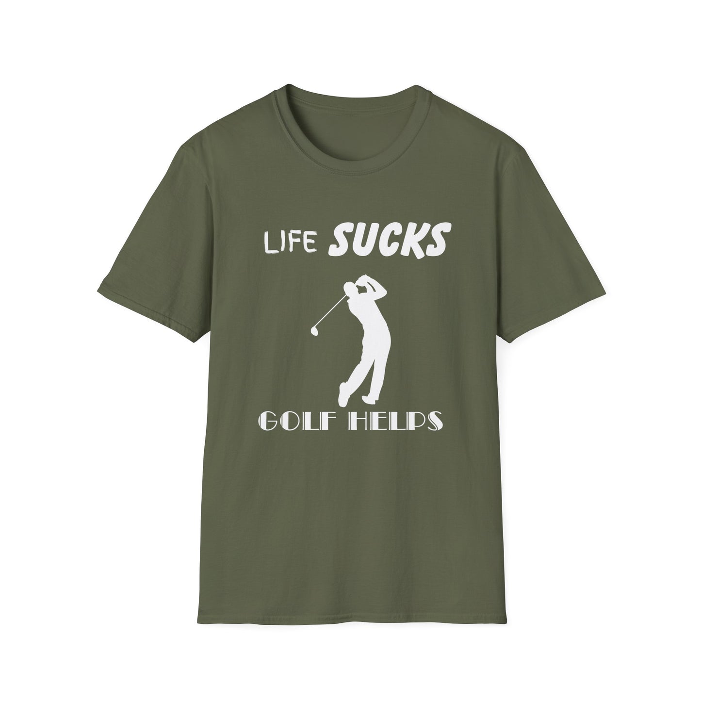 Life Sucks Golf Helps Unisex Softstyle T-Shirt, Funny Golfing Tee, Golf Lover Gift, Sarcastic Shirt, Golf Humor, Men Women Apparel, Outdoors