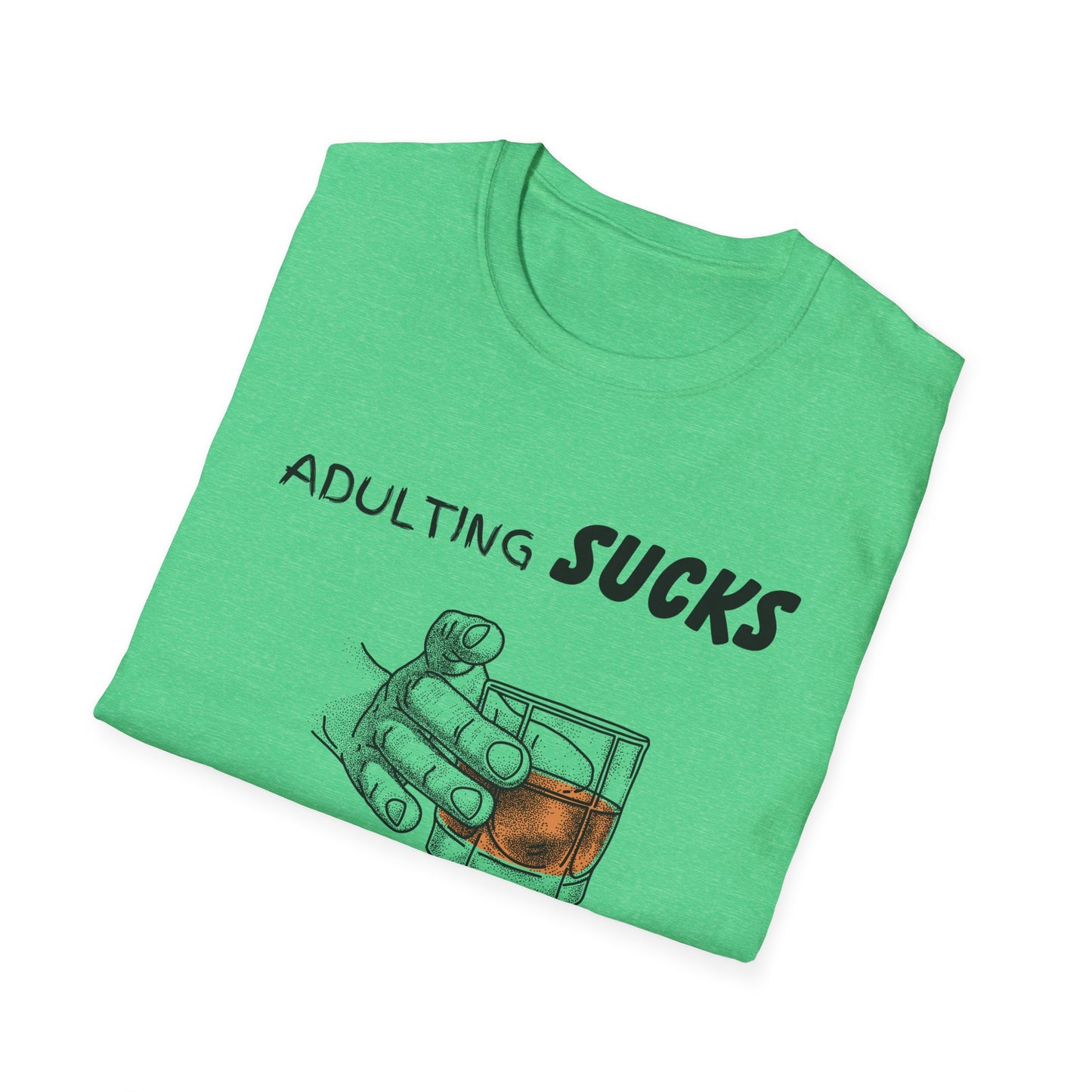 Adulting Sucks Whiskey Helps Shirt, Adult Humor T-Shirt, Sarcastic Gift, Hilarious Tee for Adults, Comedic Shirt, Stress Relief, Alcohol