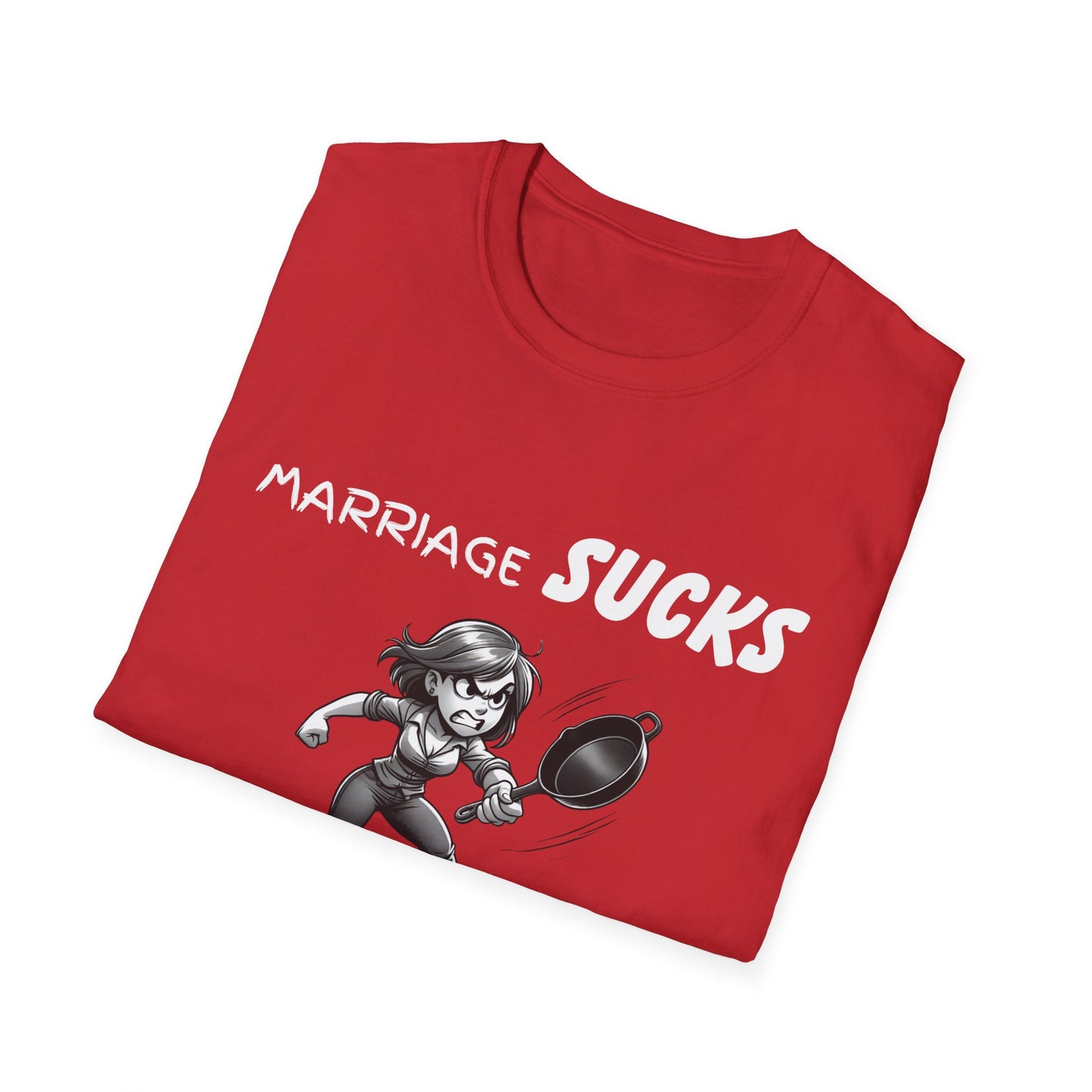 Marriage Sucks Frying Pans Help T-Shirt, Husband Wife Relationship Tee, Wedding Gift, Sarcastic Graphic Tee, Gifts For Women, Gift For Wife