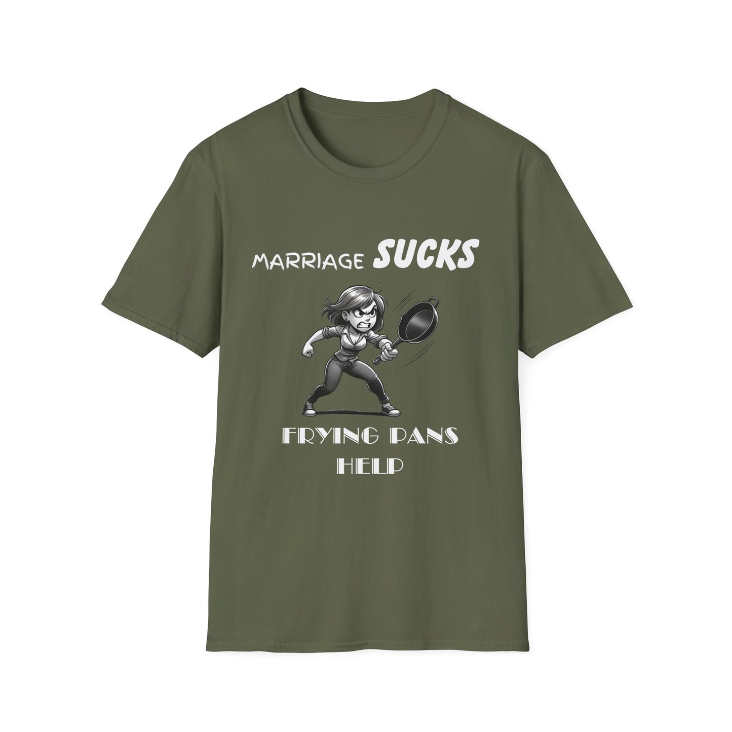 Marriage Sucks Frying Pans Help T-Shirt, Husband Wife Relationship Tee, Wedding Gift, Sarcastic Graphic Tee, Gifts For Women, Gift For Wife