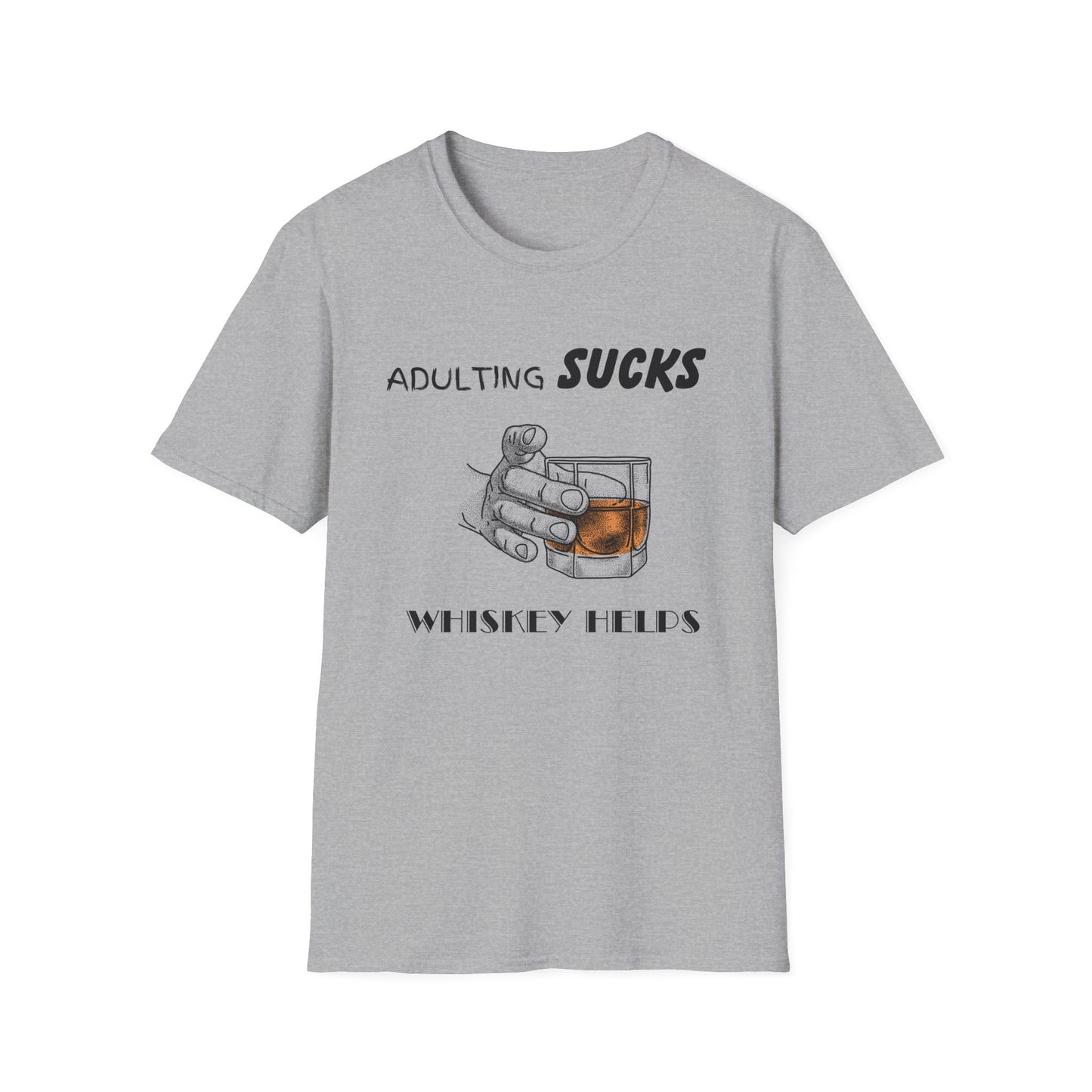 Adulting Sucks Whiskey Helps Shirt, Adult Humor T-Shirt, Sarcastic Gift, Hilarious Tee for Adults, Comedic Shirt, Stress Relief, Alcohol