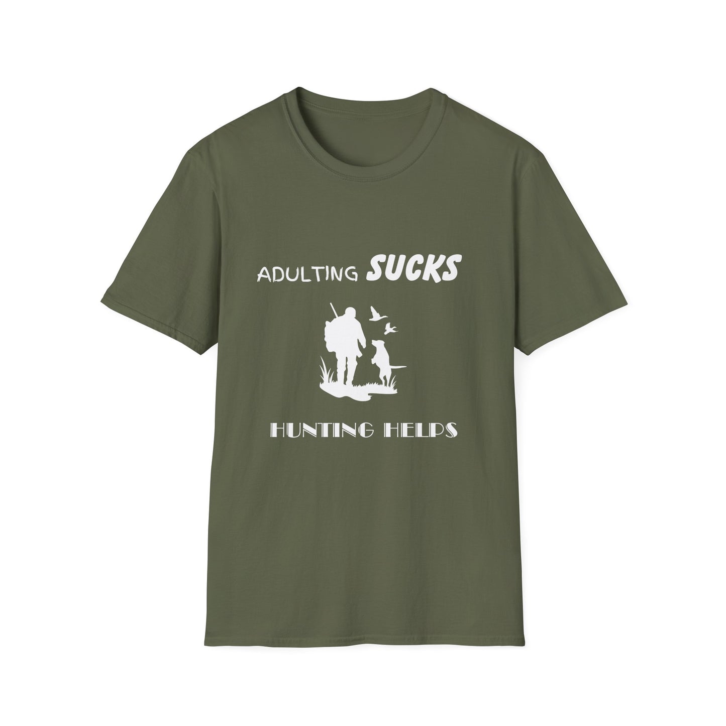 Adulting Sucks Hunting Helps Shirt, Adult Humor T-Shirt, Sarcastic Gift, Hilarious Tee for Adults, Comedic Shirt for Stress Relief, Hunting