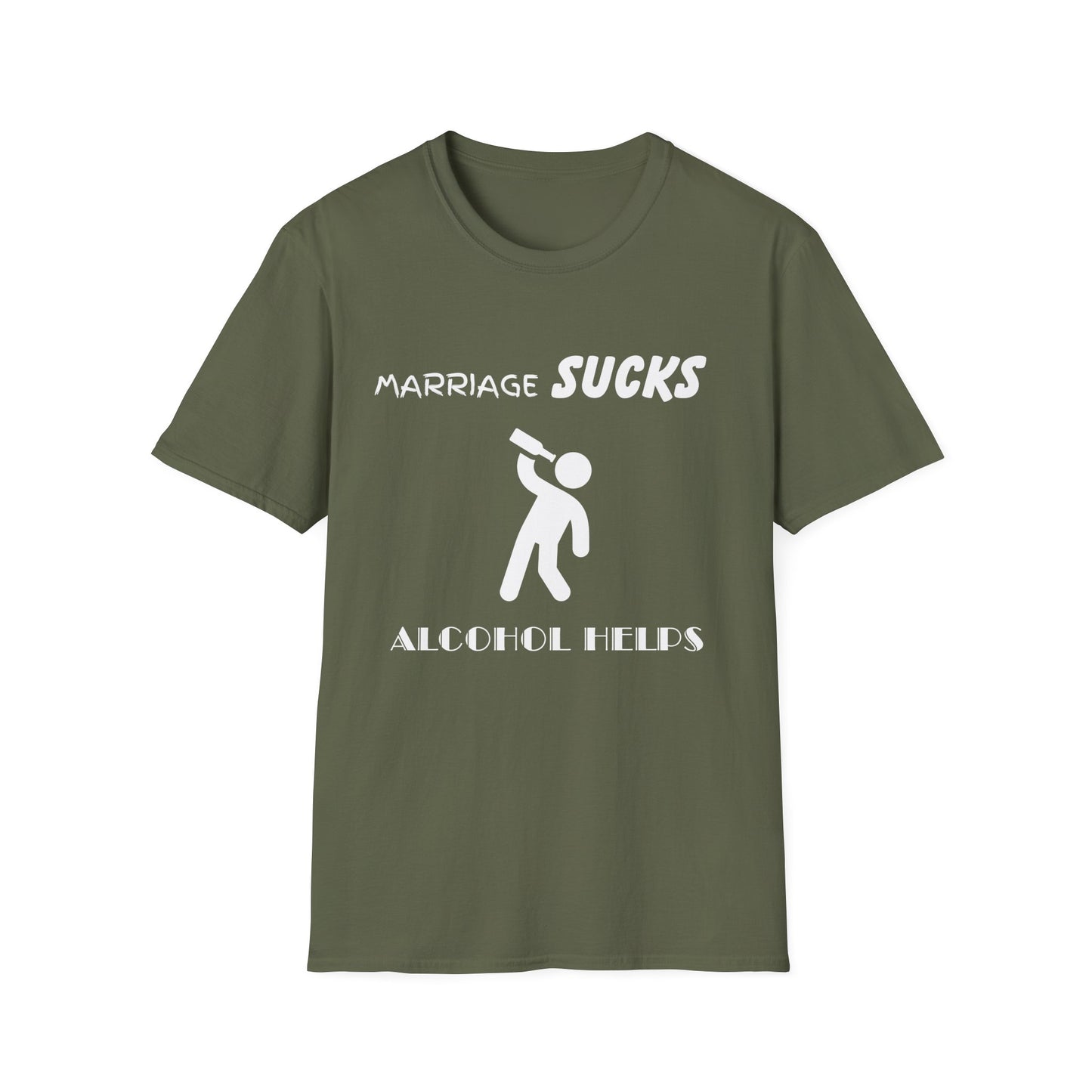 Marriage Sucks Alcohol Helps Funny Unisex Softstyle T-Shirt, Sarcastic Tee, Relationship Humor, Drinking Shirt, Novelty Gift, Wedding Gift