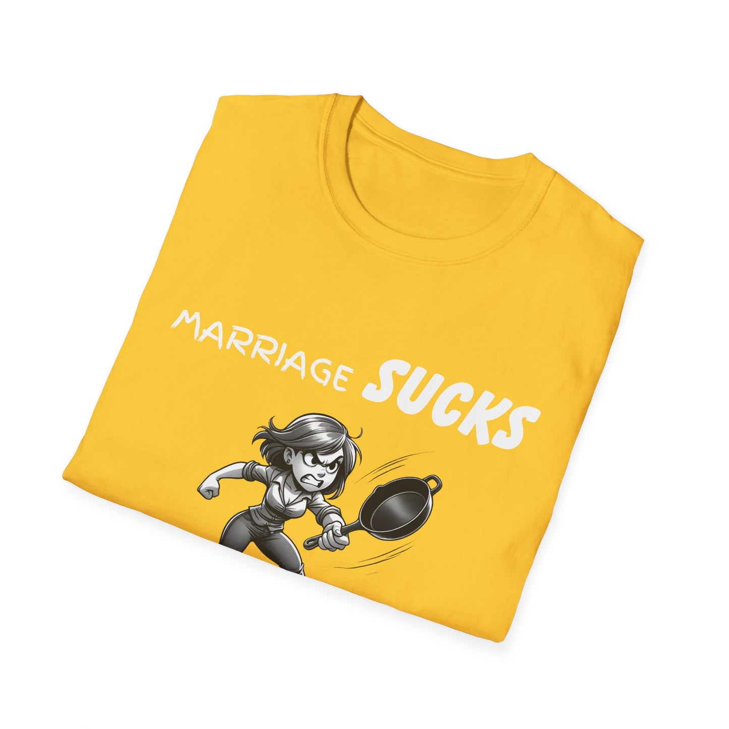 Marriage Sucks Frying Pans Help T-Shirt, Husband Wife Relationship Tee, Wedding Gift, Sarcastic Graphic Tee, Gifts For Women, Gift For Wife