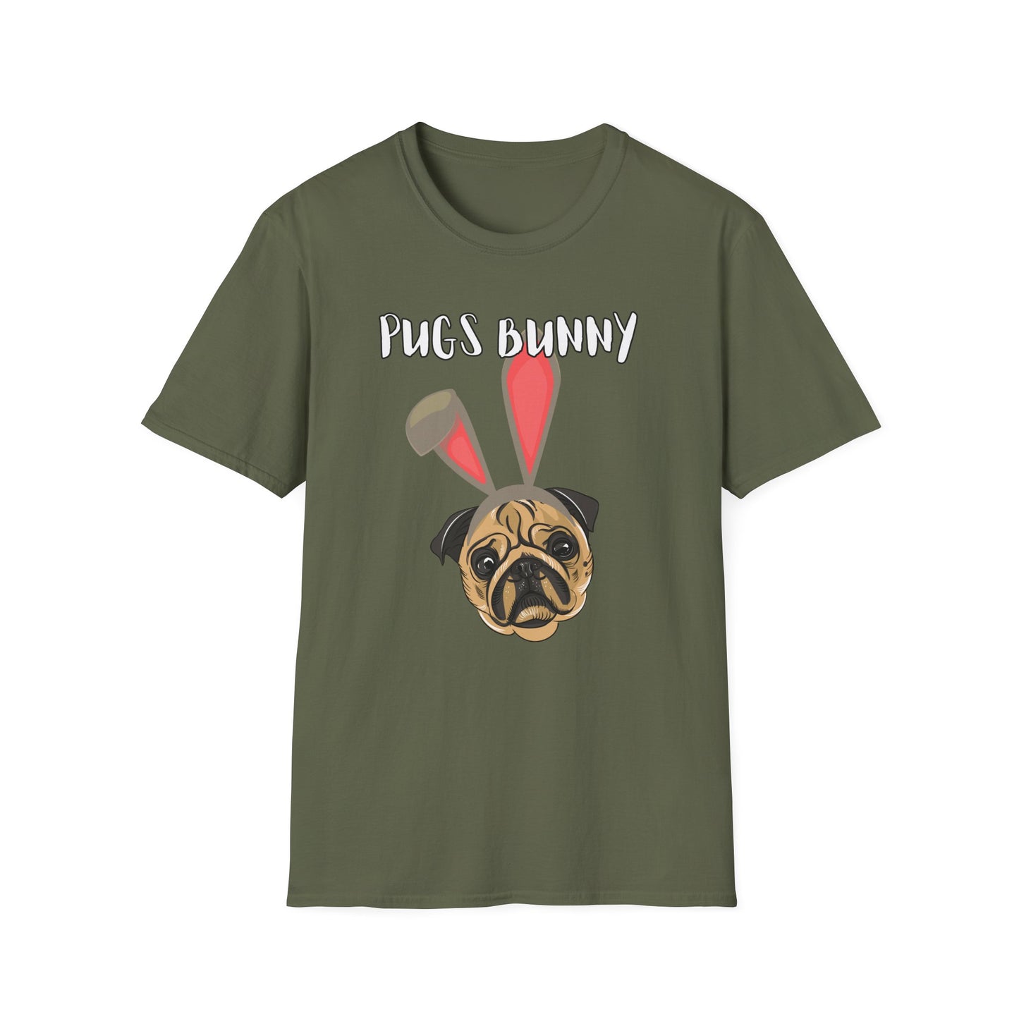 Pugs Bunny Unisex Tee, Funny Cartoon Dog Lover Shirt, Cute Pug Graphic Top, Animal Pet Gift, Softstyle T-Shirt, Looney Tunes Parody, Gift