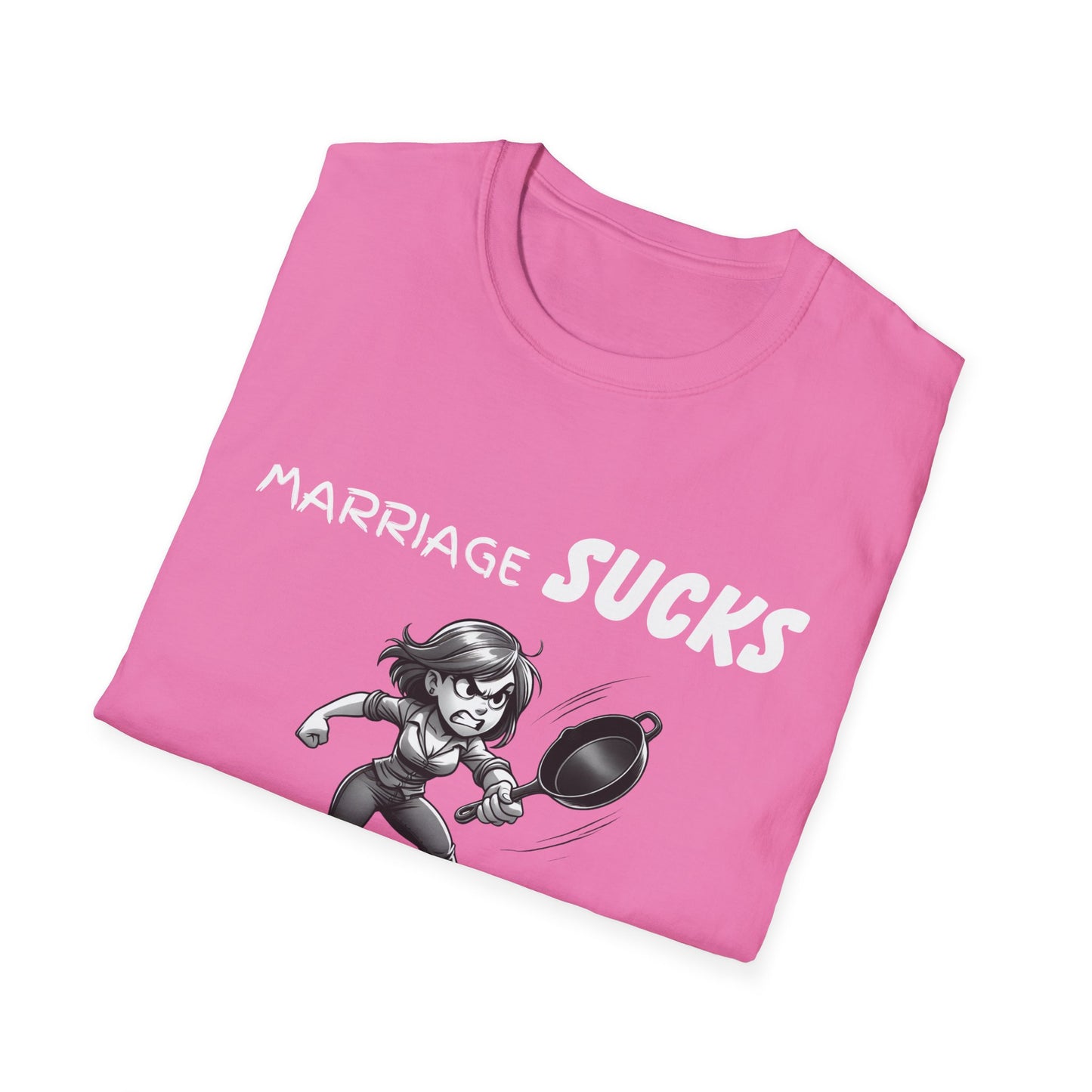 Marriage Sucks Frying Pans Help T-Shirt, Husband Wife Relationship Tee, Wedding Gift, Sarcastic Graphic Tee, Gifts For Women, Gift For Wife