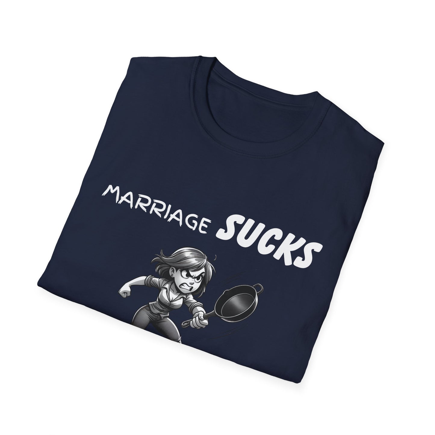 Marriage Sucks Frying Pans Help T-Shirt, Husband Wife Relationship Tee, Wedding Gift, Sarcastic Graphic Tee, Gifts For Women, Gift For Wife