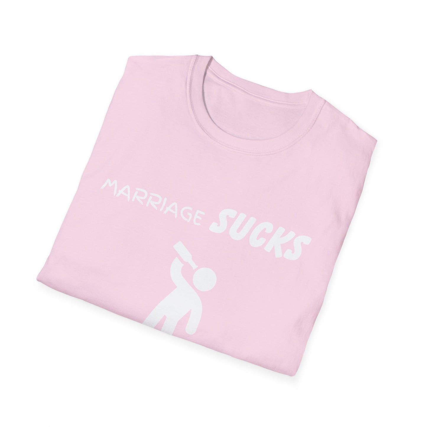 Marriage Sucks Alcohol Helps Funny Unisex Softstyle T-Shirt, Sarcastic Tee, Relationship Humor, Drinking Shirt, Novelty Gift, Wedding Gift