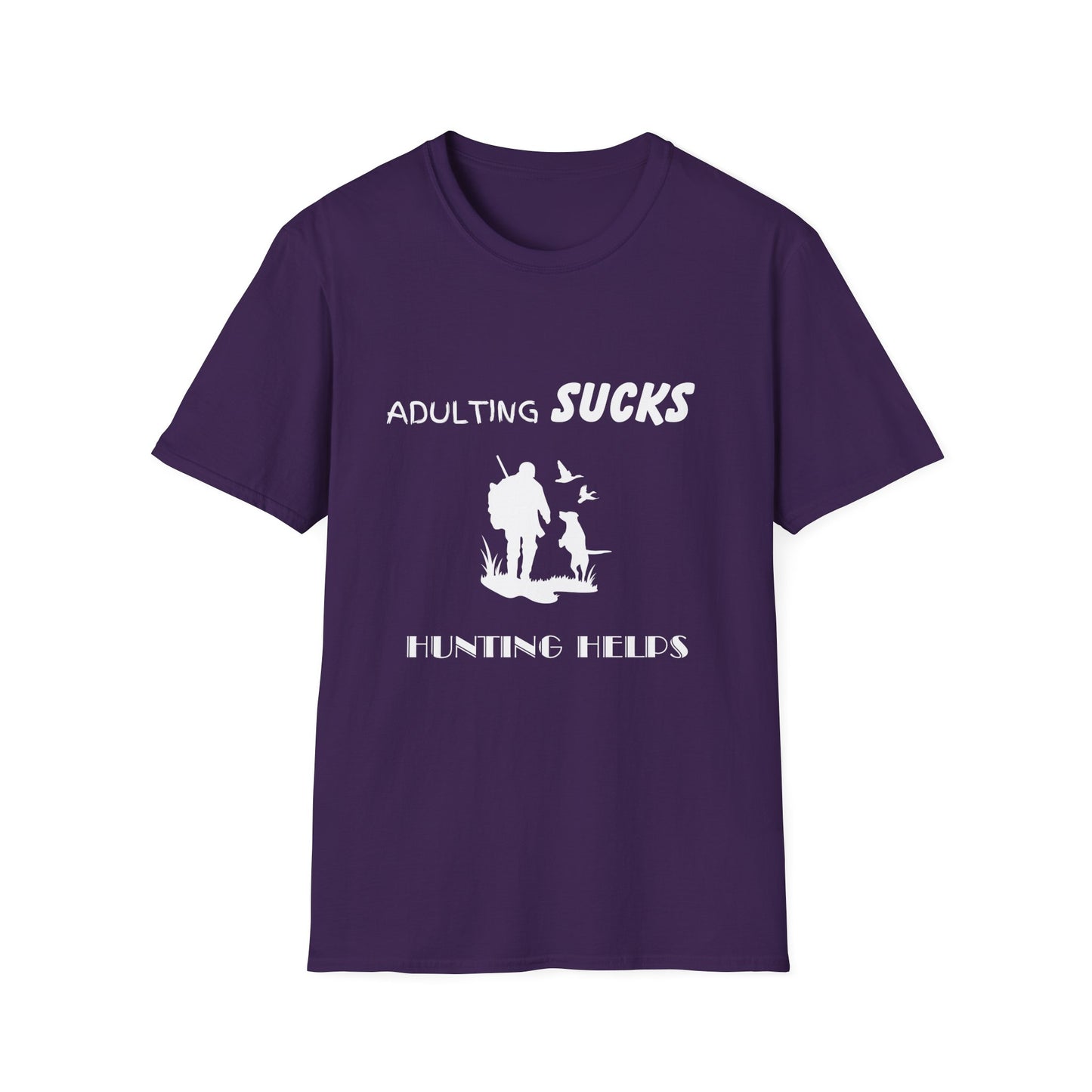 Adulting Sucks Hunting Helps Shirt, Adult Humor T-Shirt, Sarcastic Gift, Hilarious Tee for Adults, Comedic Shirt for Stress Relief, Hunting
