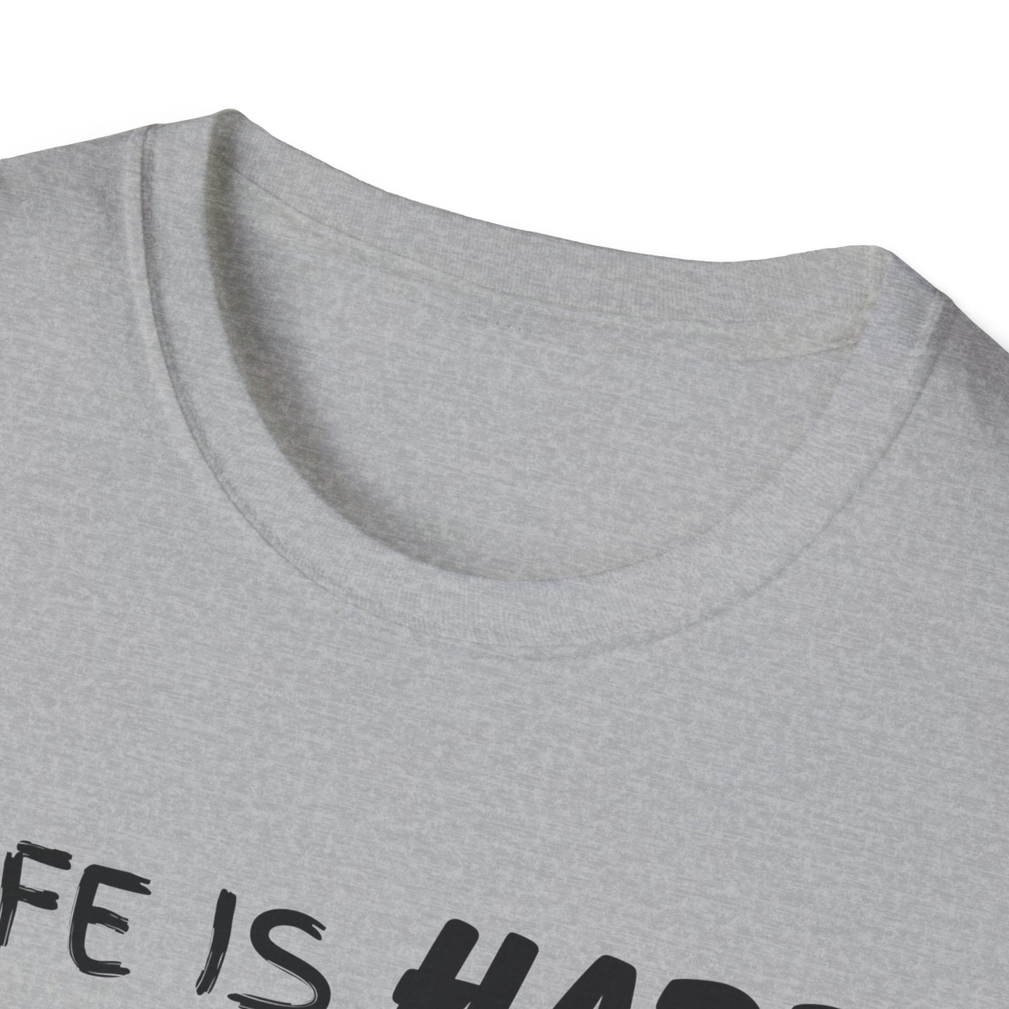 Life Is Hard Woodworking Helps Unisex Softstyle T-Shirt, Funny Woodworking Shirt, Stress Relief Tee, Woodworker Gift, Life Challenges Top