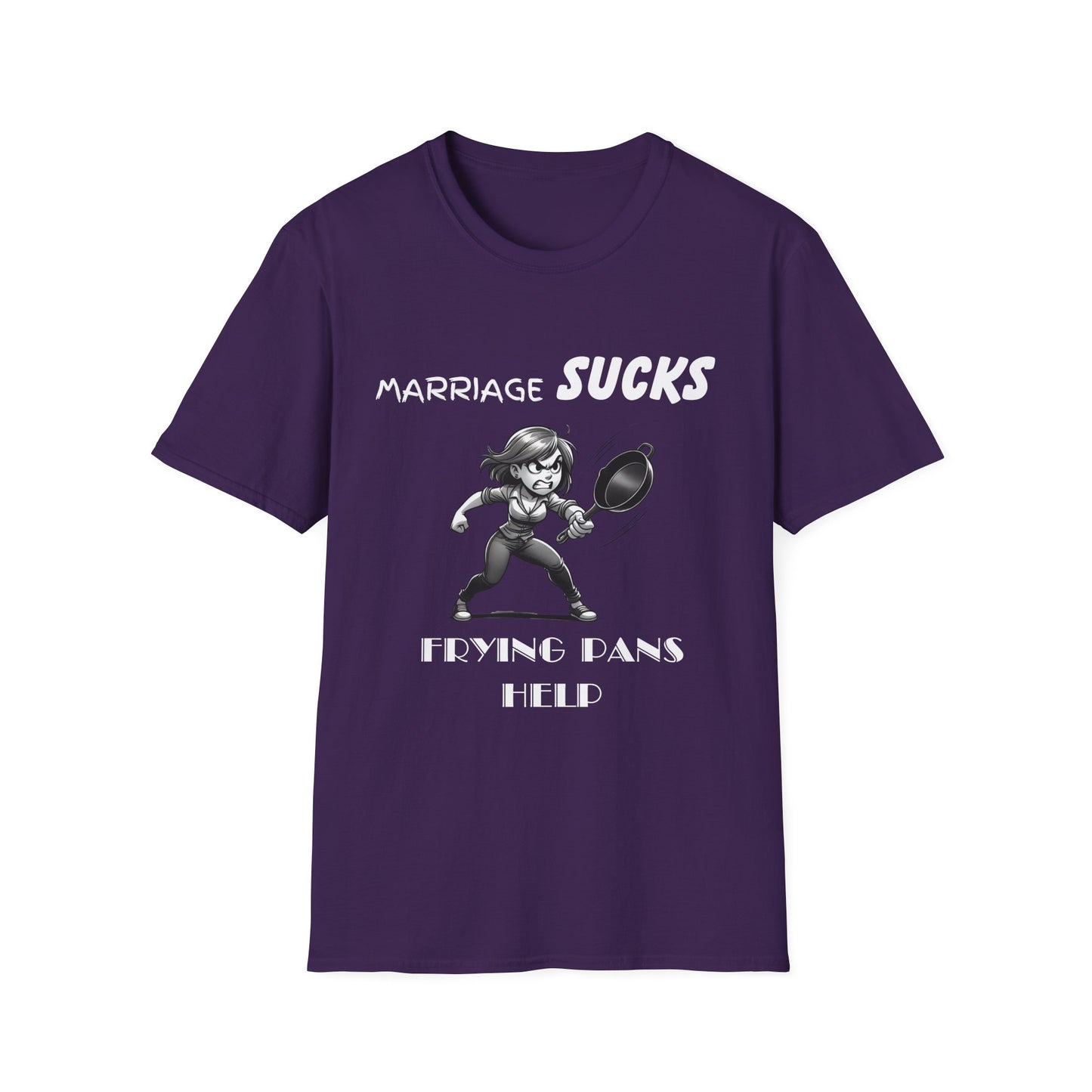 Marriage Sucks Frying Pans Help T-Shirt, Husband Wife Relationship Tee, Wedding Gift, Sarcastic Graphic Tee, Gifts For Women, Gift For Wife