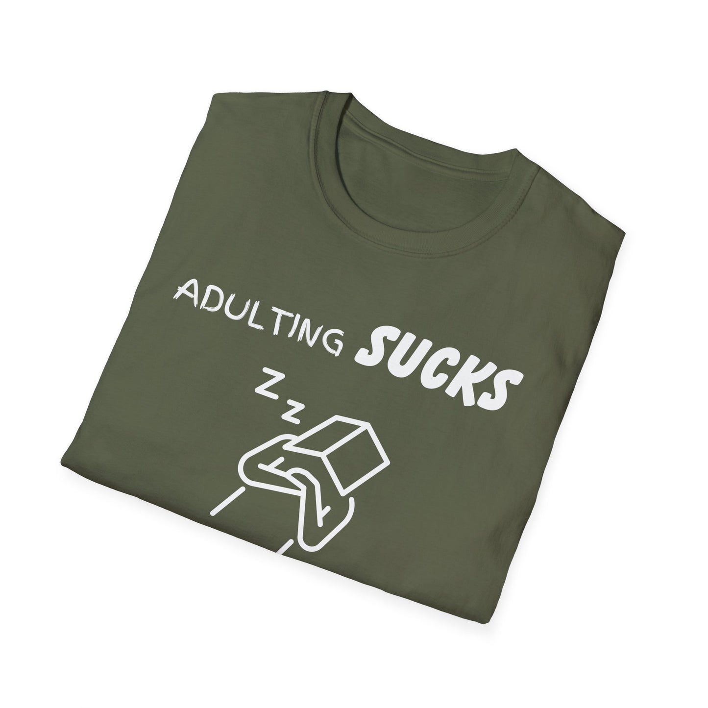 Adulting Sucks Napping Helps Unisex Softstyle T-Shirt - Funny Adulthood Responsibility Tee, Gift for Nappers, Relaxation Shirt, Sarcastic