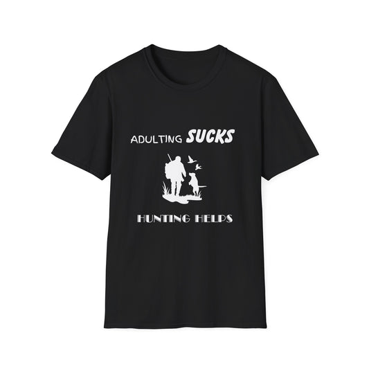 Adulting Sucks Hunting Helps Shirt, Adult Humor T-Shirt, Sarcastic Gift, Hilarious Tee for Adults, Comedic Shirt for Stress Relief, Hunting