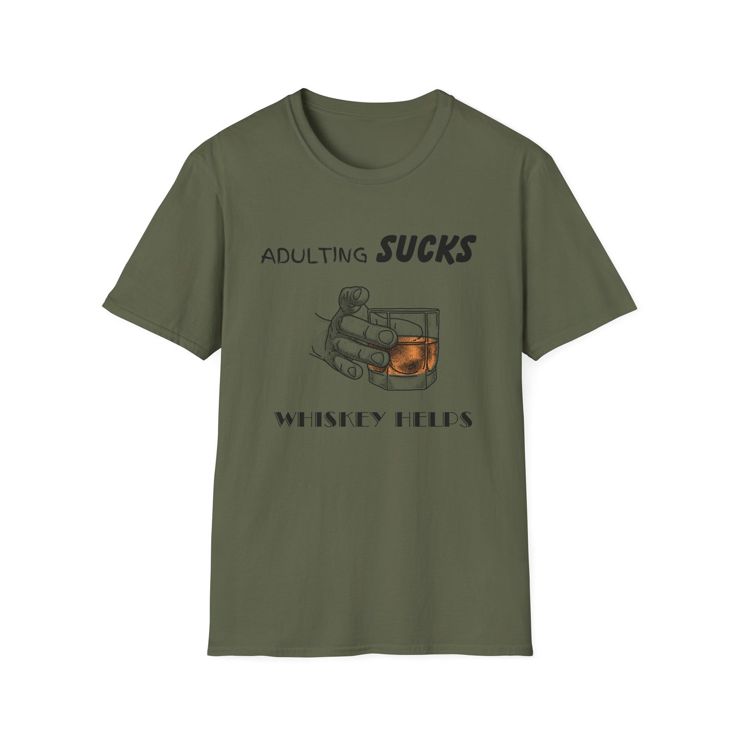 Adulting Sucks Whiskey Helps Shirt, Adult Humor T-Shirt, Sarcastic Gift, Hilarious Tee for Adults, Comedic Shirt, Stress Relief, Alcohol