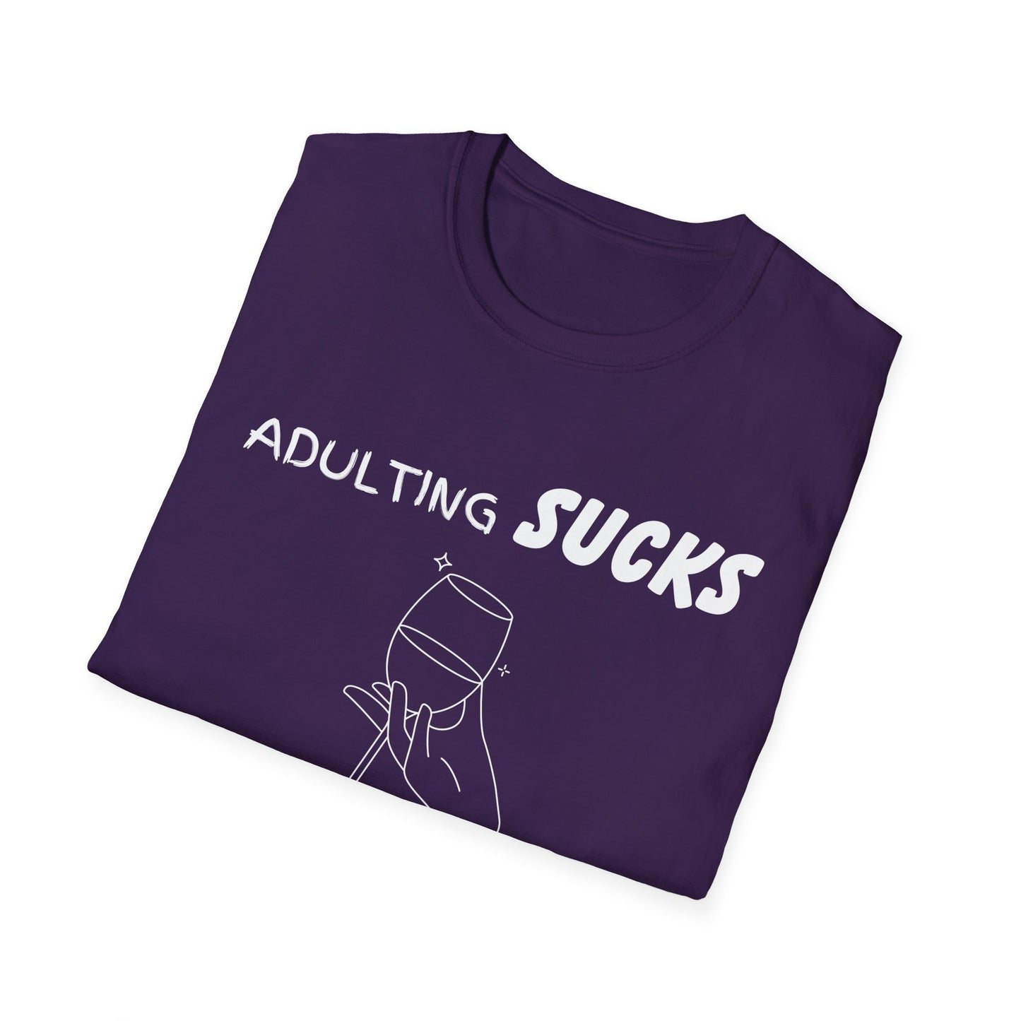 Adulting Sucks Wine Helps Shirt, Adult Humor T-Shirt, Sarcastic Gift, Hilarious Tee for Adults, Drinking Shirt, Alcohol, Wine Shirt
