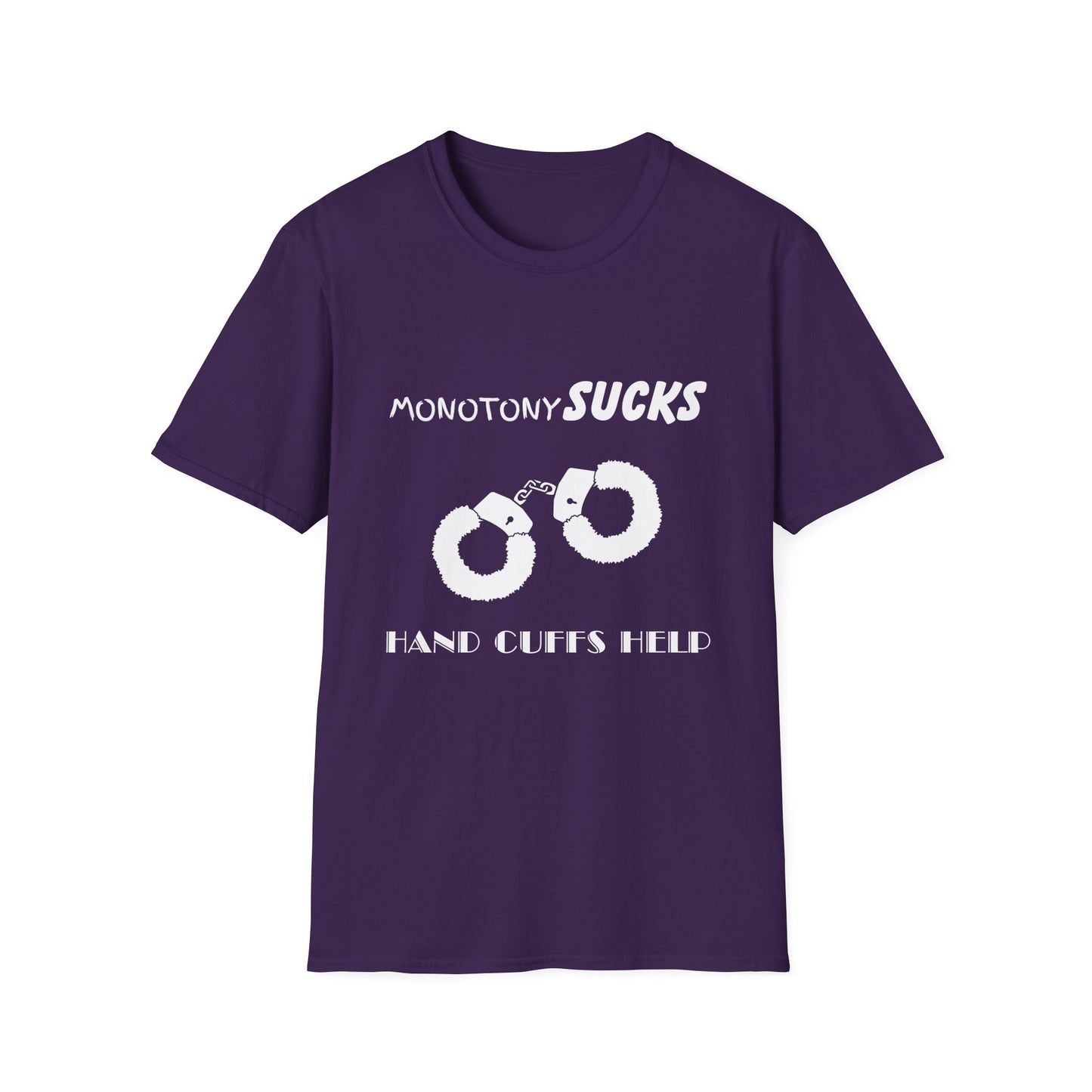 Monotony Sucks Hand Cuffs Help Unisex T-Shirt, Couples Tee, Relationship Humor Shirt, Novelty Gift Shirt, Inappropriate Humor, Adult Humor