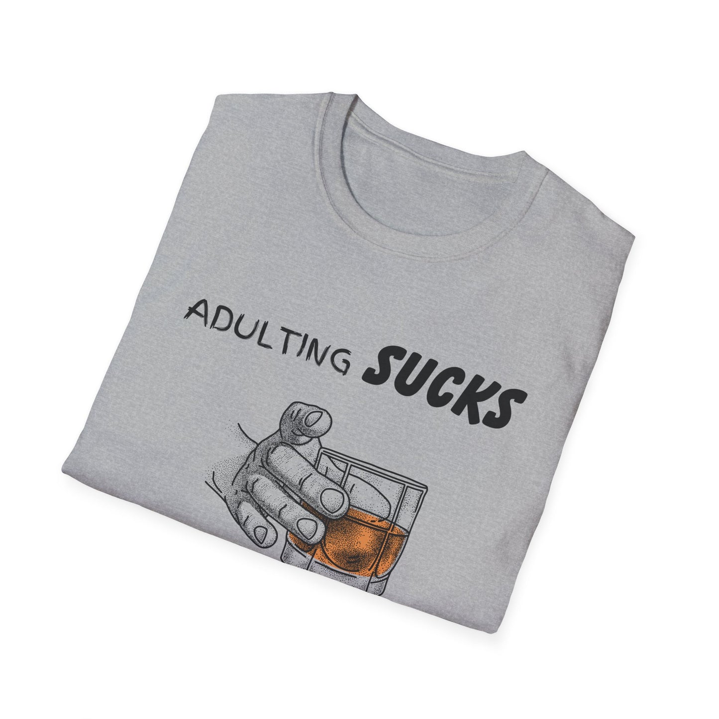 Adulting Sucks Whiskey Helps Shirt, Adult Humor T-Shirt, Sarcastic Gift, Hilarious Tee for Adults, Comedic Shirt, Stress Relief, Alcohol