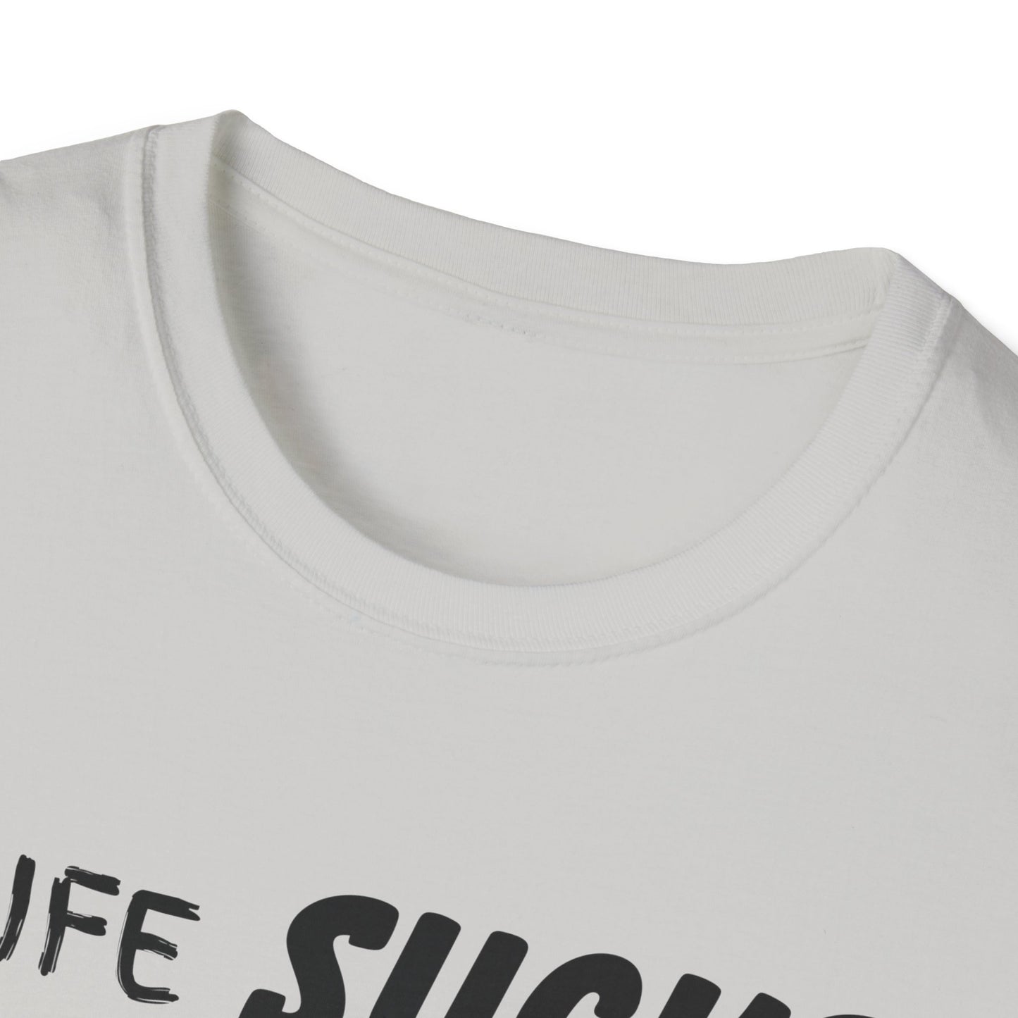 Life Sucks Anime Helps Unisex T-Shirt, Funny Life Difficulties Tee, Anime Lover Gift, Softstyle Shirt, Sarcastic Graphic Tee, Weeb Shirt