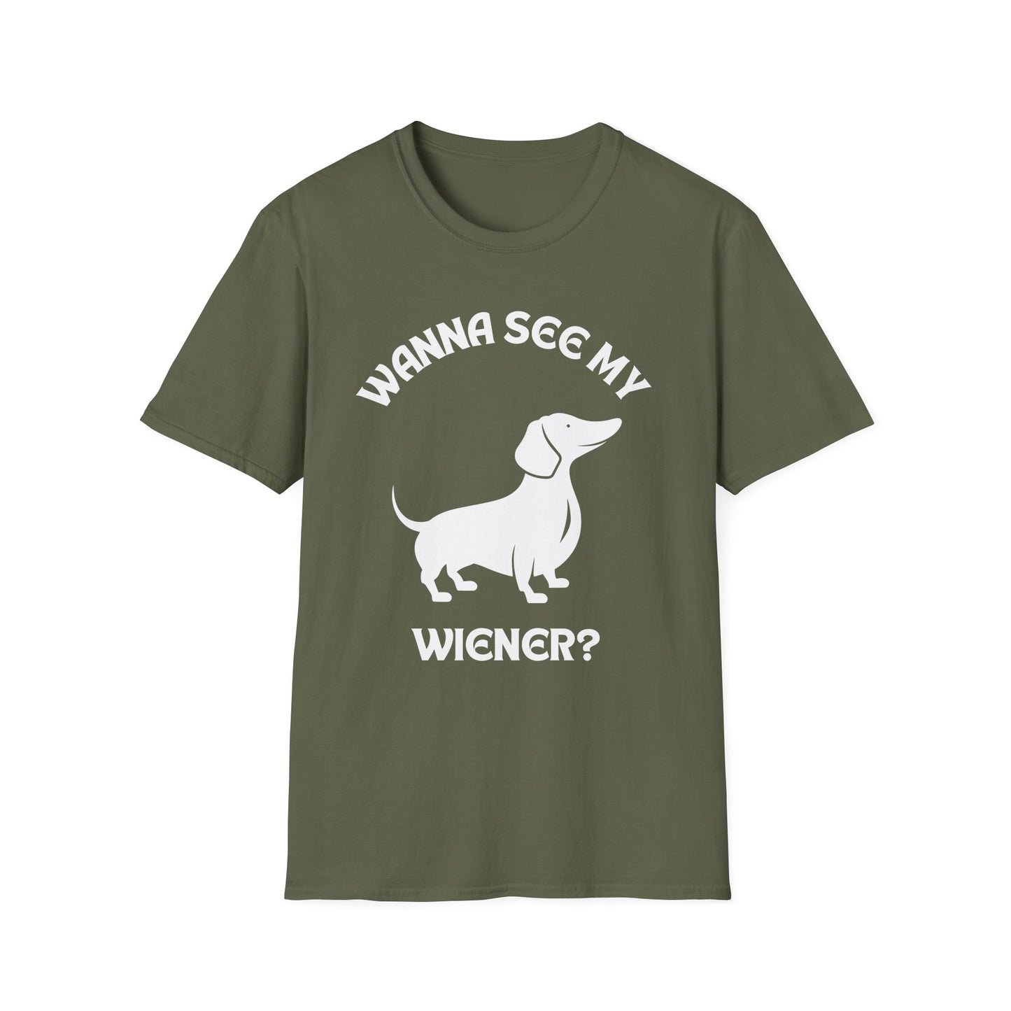 Wanna See My Wiener?, Adult Humor Unisex T-Shirt, Funny Wiener Tee, Naughty Joke Shirt, Rude Graphic Top, Dachshund Shirt, Dog Lovers Tee