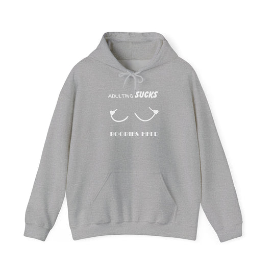 Adulting Sucks Boobies Help Hoodie, Funny Adulting Sweatshirt, Adulthood Humor Jumper, Boobies Make Things Better, Unisex Hooded Sweater
