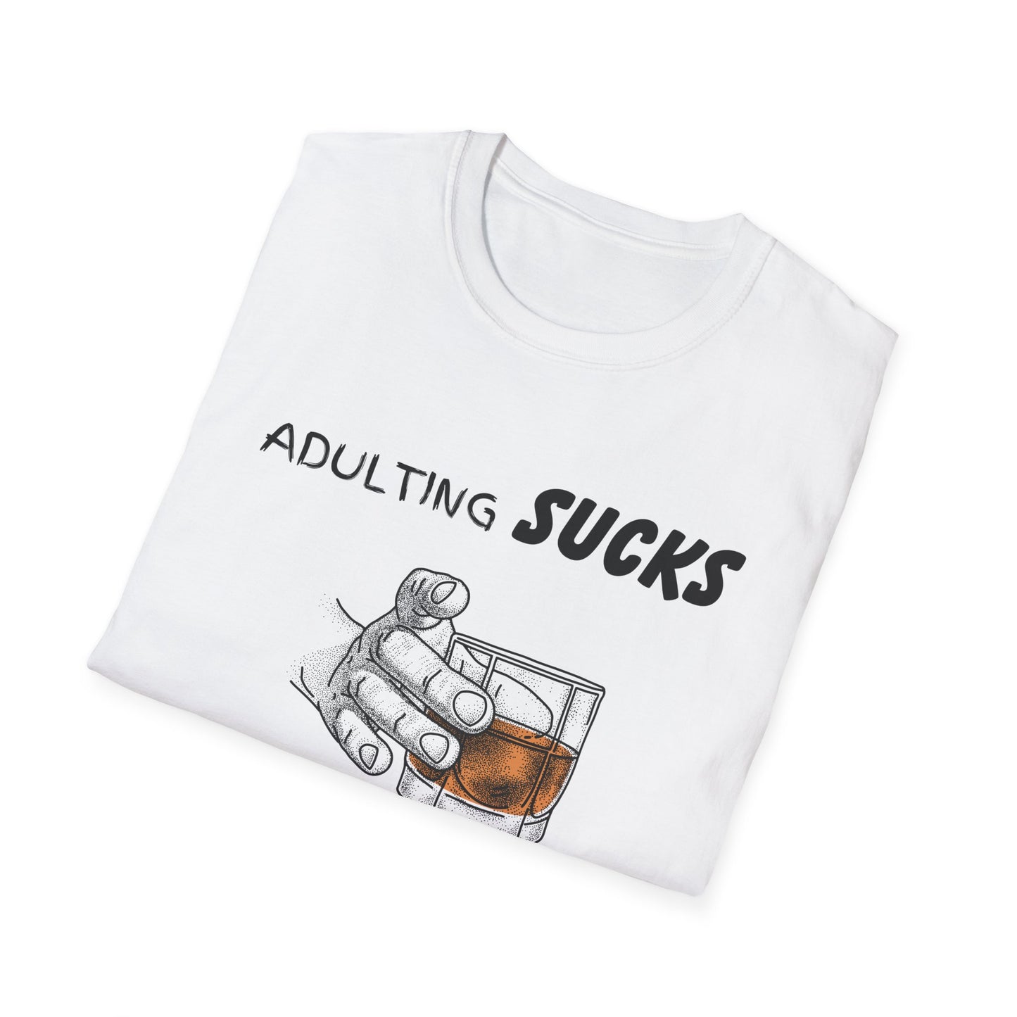 Adulting Sucks Whiskey Helps Shirt, Adult Humor T-Shirt, Sarcastic Gift, Hilarious Tee for Adults, Comedic Shirt, Stress Relief, Alcohol