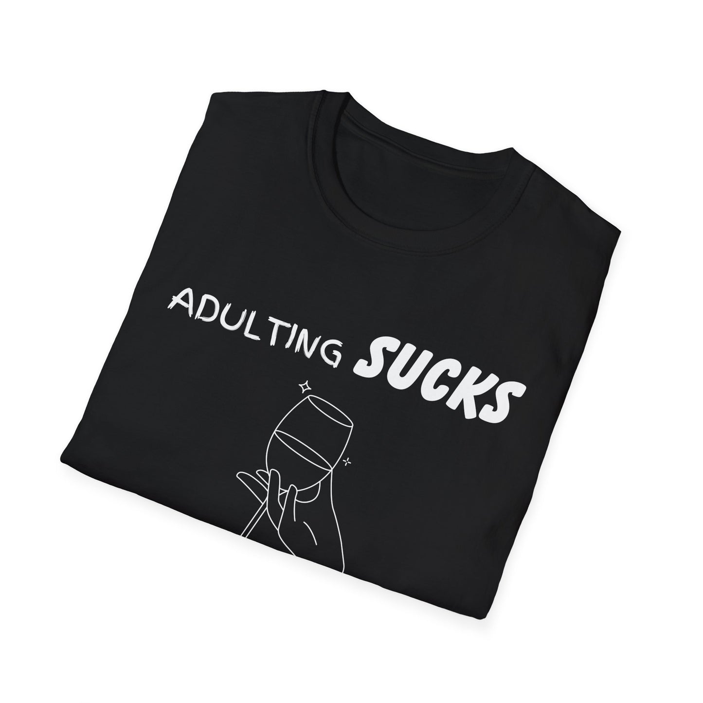 Adulting Sucks Wine Helps Shirt, Adult Humor T-Shirt, Sarcastic Gift, Hilarious Tee for Adults, Drinking Shirt, Alcohol, Wine Shirt