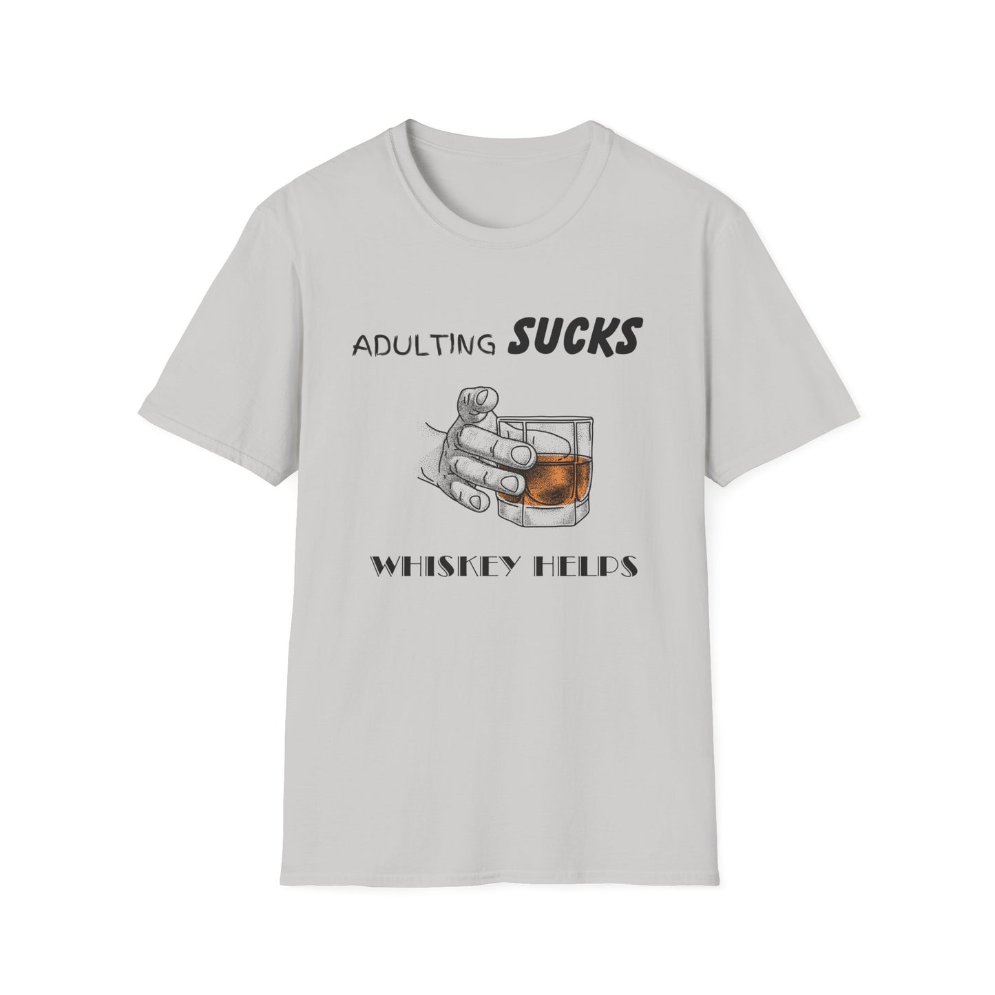 Adulting Sucks Whiskey Helps Shirt, Adult Humor T-Shirt, Sarcastic Gift, Hilarious Tee for Adults, Comedic Shirt, Stress Relief, Alcohol