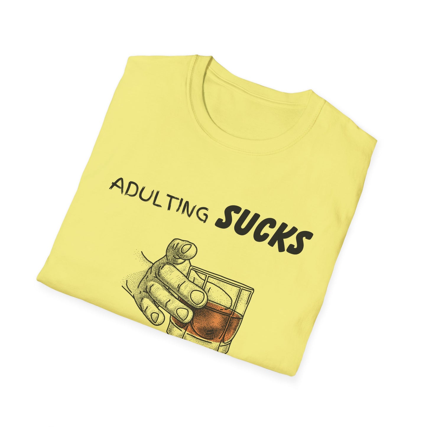 Adulting Sucks Whiskey Helps Shirt, Adult Humor T-Shirt, Sarcastic Gift, Hilarious Tee for Adults, Comedic Shirt, Stress Relief, Alcohol