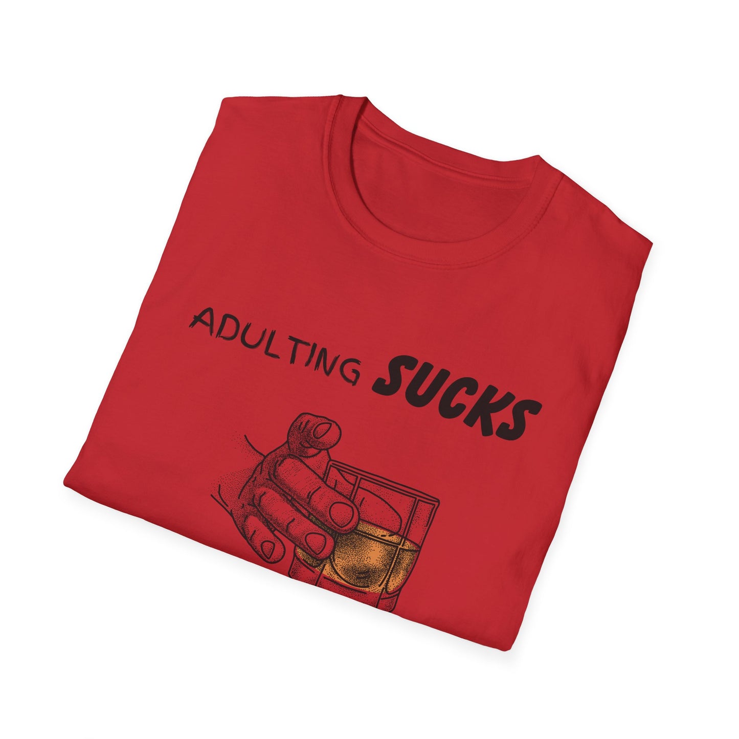 Adulting Sucks Whiskey Helps Shirt, Adult Humor T-Shirt, Sarcastic Gift, Hilarious Tee for Adults, Comedic Shirt, Stress Relief, Alcohol
