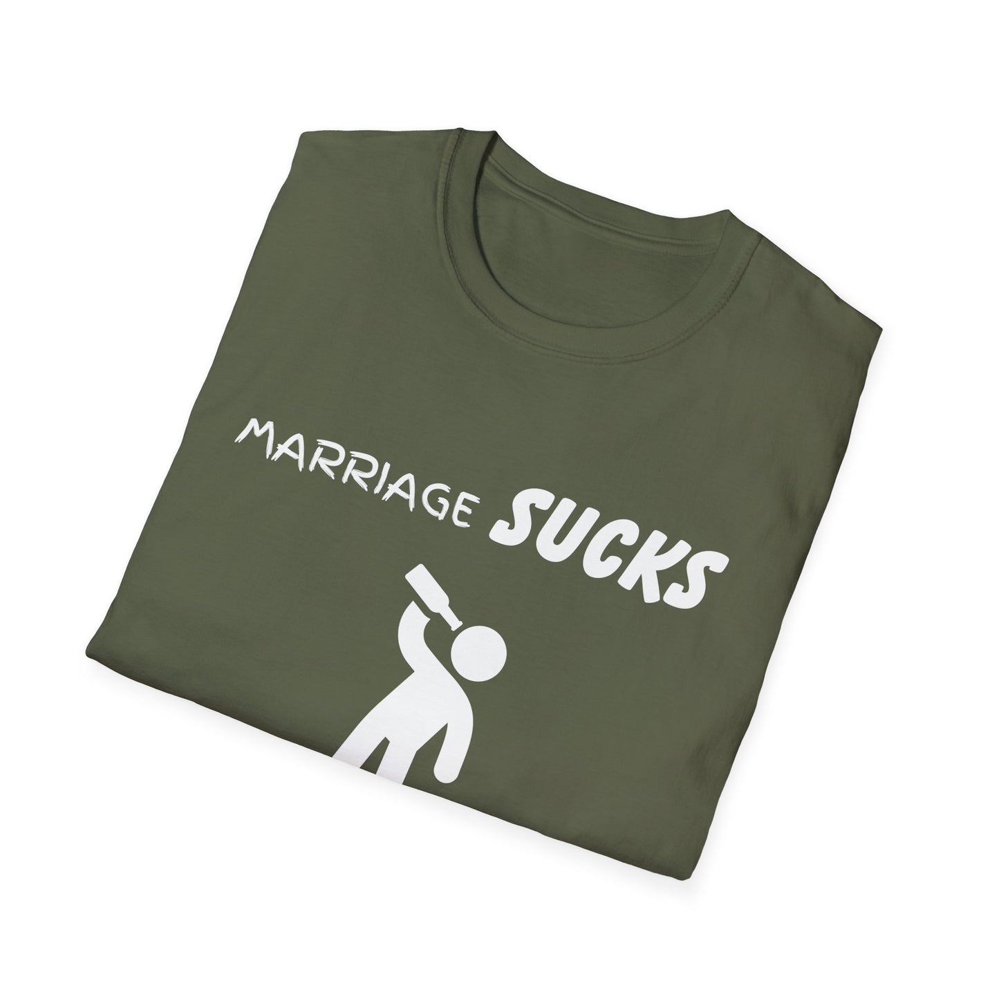 Marriage Sucks Alcohol Helps Funny Unisex Softstyle T-Shirt, Sarcastic Tee, Relationship Humor, Drinking Shirt, Novelty Gift, Wedding Gift