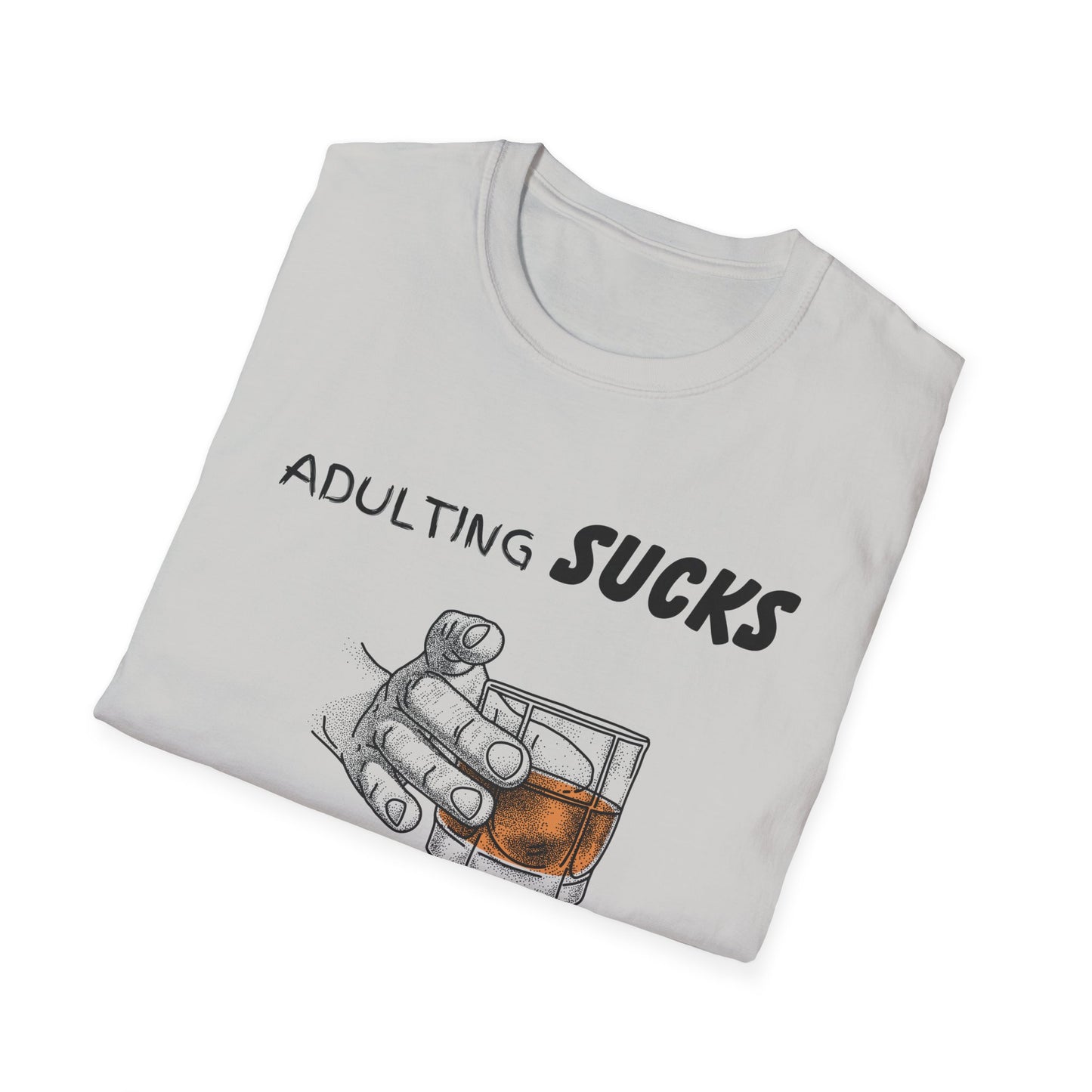 Adulting Sucks Whiskey Helps Shirt, Adult Humor T-Shirt, Sarcastic Gift, Hilarious Tee for Adults, Comedic Shirt, Stress Relief, Alcohol