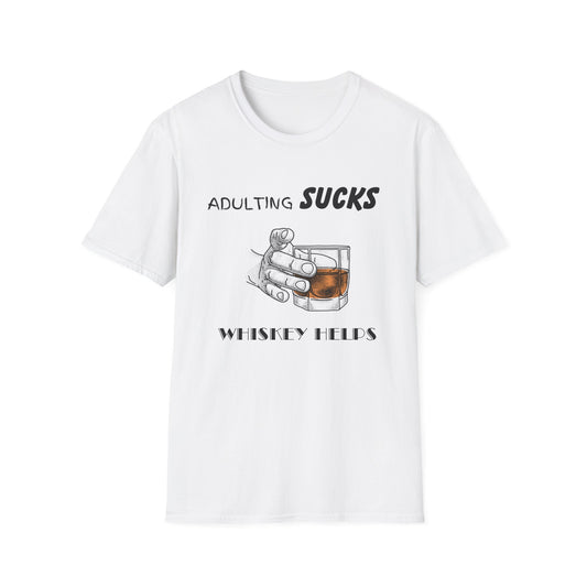 Adulting Sucks Whiskey Helps Shirt, Adult Humor T-Shirt, Sarcastic Gift, Hilarious Tee for Adults, Comedic Shirt, Stress Relief, Alcohol