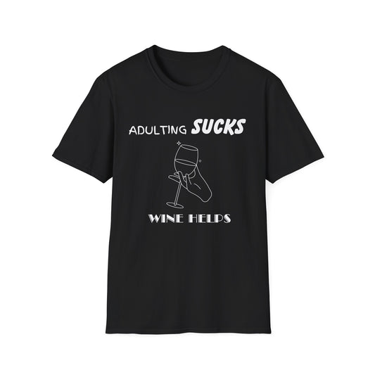 Adulting Sucks Wine Helps Shirt, Adult Humor T-Shirt, Sarcastic Gift, Hilarious Tee for Adults, Drinking Shirt, Alcohol, Wine Shirt