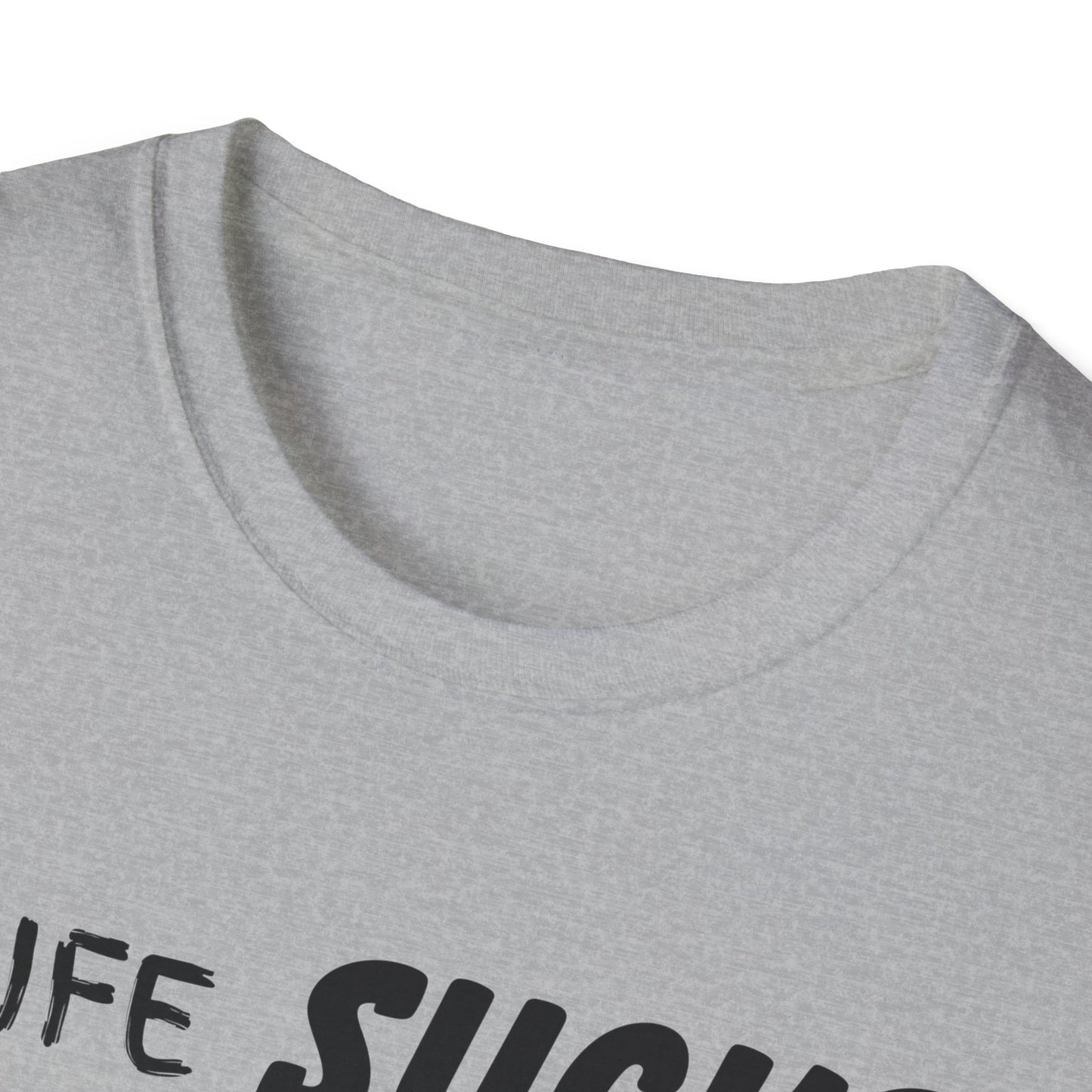 Life Sucks Anime Helps Unisex T-Shirt, Funny Life Difficulties Tee, Anime Lover Gift, Softstyle Shirt, Sarcastic Graphic Tee, Weeb Shirt