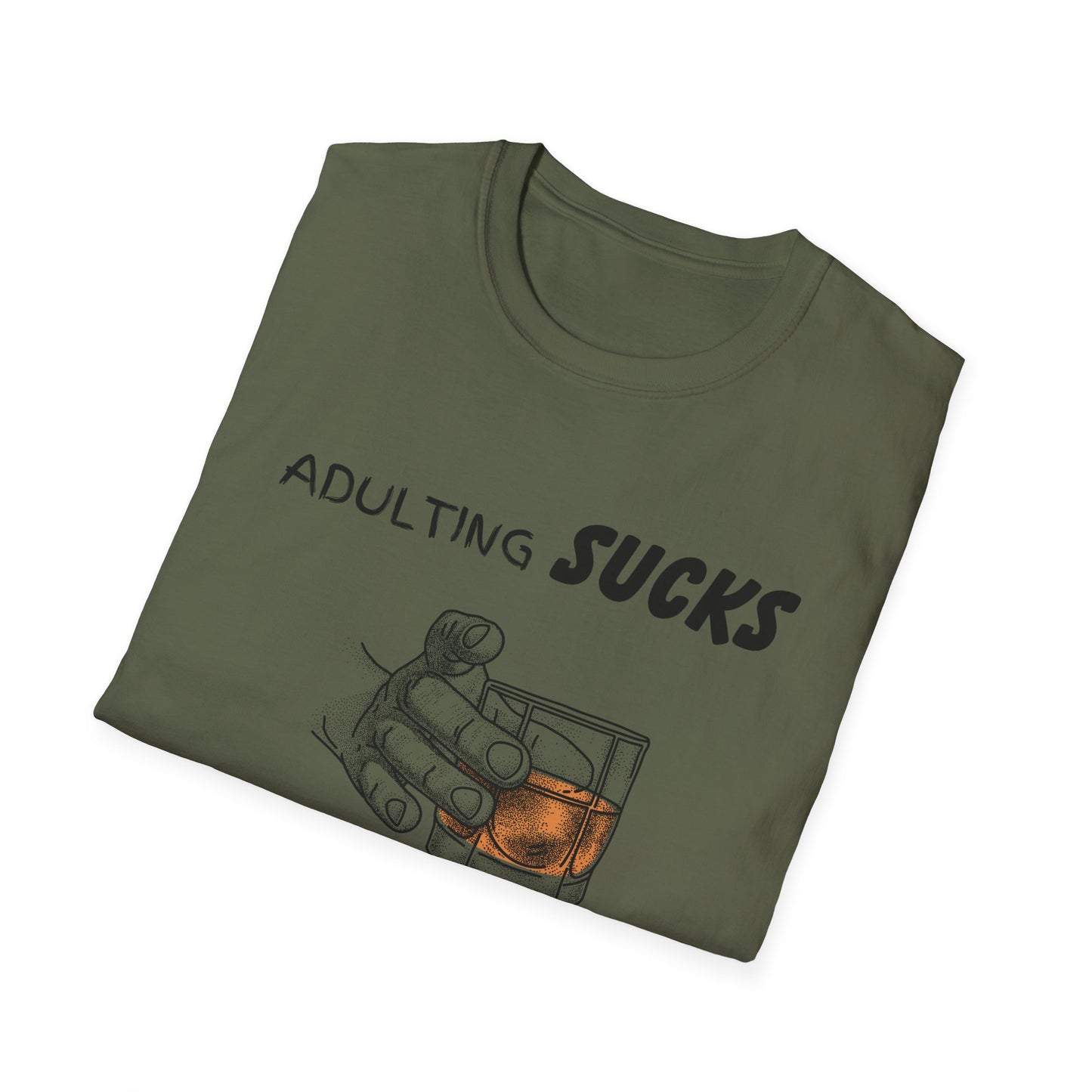 Adulting Sucks Whiskey Helps Shirt, Adult Humor T-Shirt, Sarcastic Gift, Hilarious Tee for Adults, Comedic Shirt, Stress Relief, Alcohol