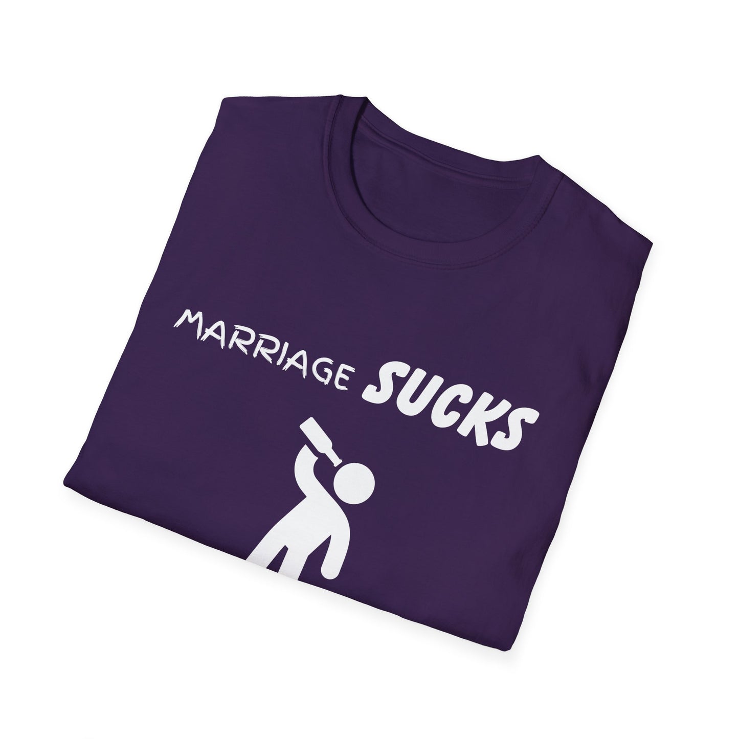 Marriage Sucks Alcohol Helps Funny Unisex Softstyle T-Shirt, Sarcastic Tee, Relationship Humor, Drinking Shirt, Novelty Gift, Wedding Gift