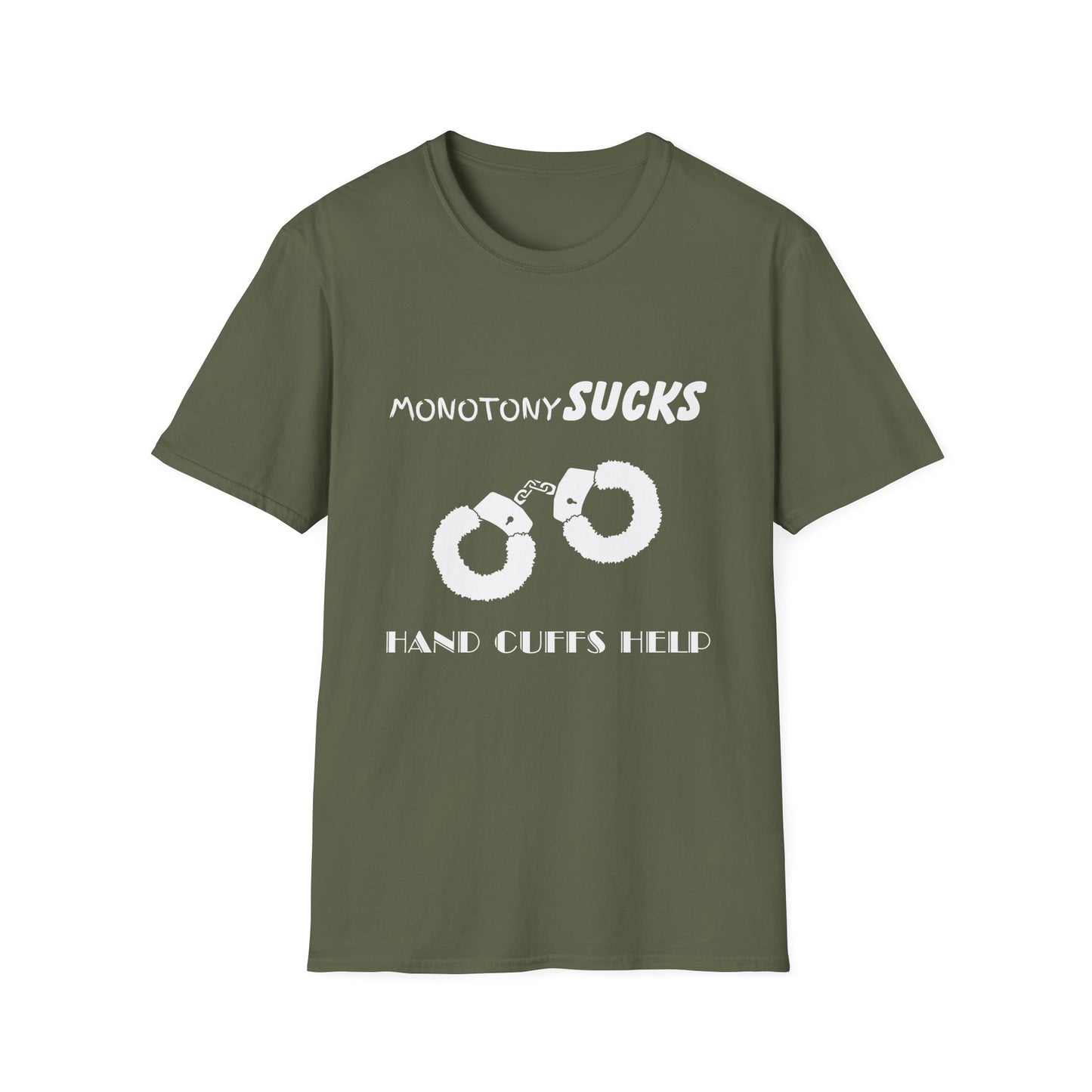 Monotony Sucks Hand Cuffs Help Unisex T-Shirt, Couples Tee, Relationship Humor Shirt, Novelty Gift Shirt, Inappropriate Humor, Adult Humor