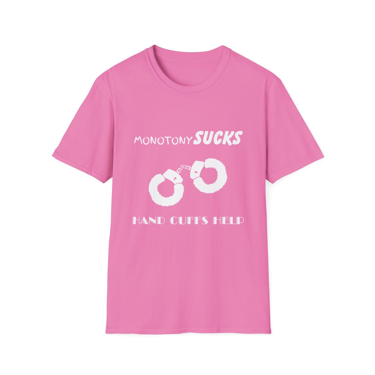 Monotony Sucks Hand Cuffs Help Unisex T-Shirt, Couples Tee, Relationship Humor Shirt, Novelty Gift Shirt, Inappropriate Humor, Adult Humor