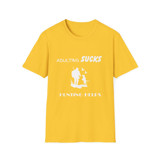 Adulting Sucks Hunting Helps Shirt, Adult Humor T-Shirt, Sarcastic Gift, Hilarious Tee for Adults, Comedic Shirt for Stress Relief, Hunting