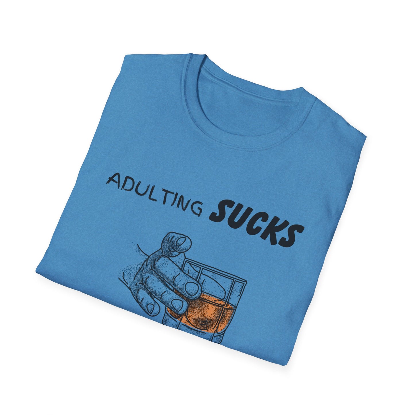 Adulting Sucks Whiskey Helps Shirt, Adult Humor T-Shirt, Sarcastic Gift, Hilarious Tee for Adults, Comedic Shirt, Stress Relief, Alcohol
