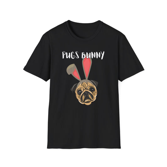 Pugs Bunny Unisex Tee, Funny Cartoon Dog Lover Shirt, Cute Pug Graphic Top, Animal Pet Gift, Softstyle T-Shirt, Looney Tunes Parody, Gift