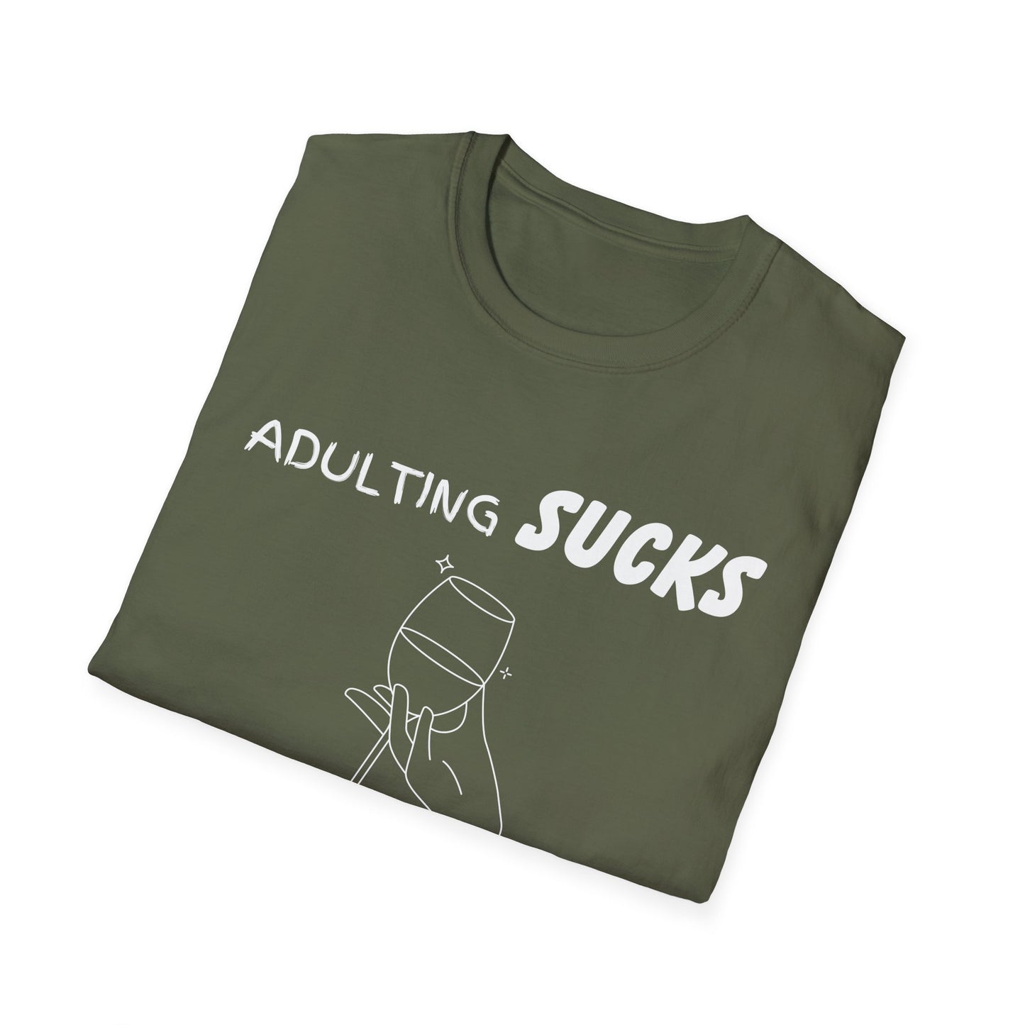 Adulting Sucks Wine Helps Shirt, Adult Humor T-Shirt, Sarcastic Gift, Hilarious Tee for Adults, Drinking Shirt, Alcohol, Wine Shirt